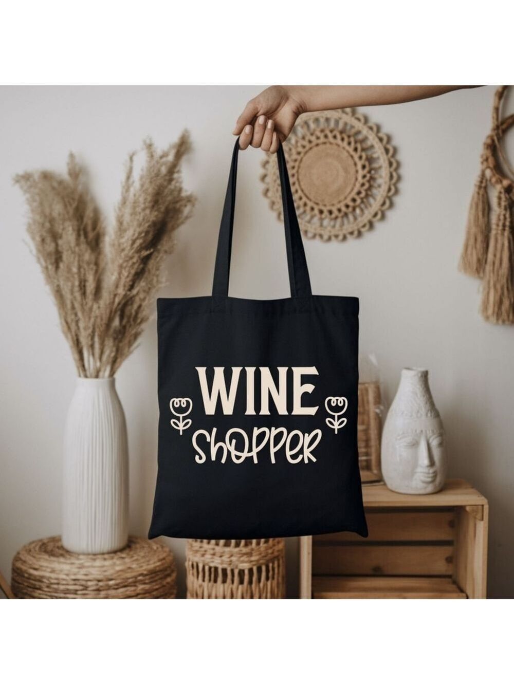 Custom Black Tote Bag Wine Shopper